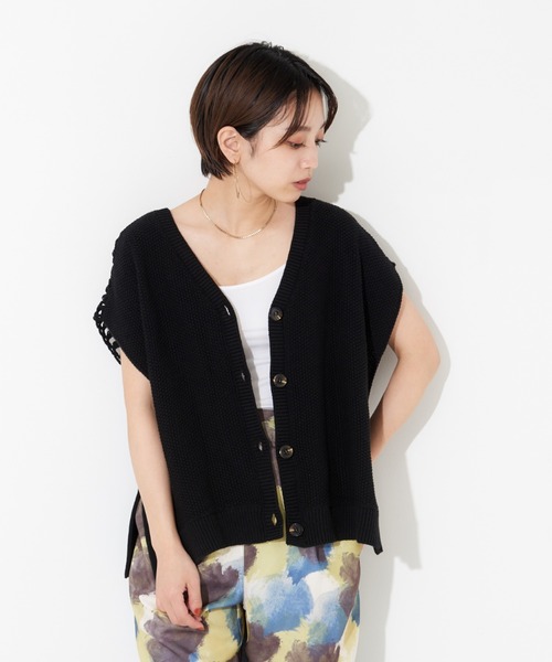 NOMINE（ノミネ）の「かぎ針カノコ3WAYベストプルーバーカーディガン（ニット/セーター・レディース・ホワイト/ブラック/ダークブラウン/ピンク・フリー）」の3枚目の写真