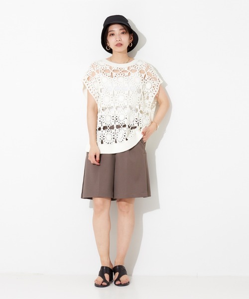 NOMINE（ノミネ）の「かぎ針カノコ3WAYベストプルーバーカーディガン（ニット/セーター・レディース・ホワイト/ブラック/ダークブラウン/ピンク・フリー）」の5枚目の写真