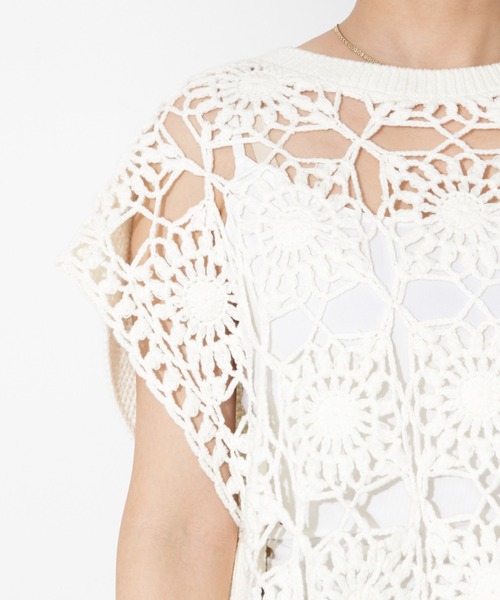 NOMINE（ノミネ）の「かぎ針カノコ3WAYベストプルーバーカーディガン（ニット/セーター・レディース・ホワイト/ブラック/ダークブラウン/ピンク・フリー）」の11枚目の写真