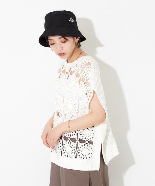 NOMINE（ノミネ）の「かぎ針カノコ3WAYベストプルーバーカーディガン（ニット/セーター・レディース・ホワイト/ブラック/ダークブラウン/ピンク・フリー）」の7枚目の写真