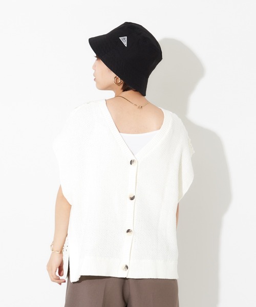 NOMINE（ノミネ）の「かぎ針カノコ3WAYベストプルーバーカーディガン（ニット/セーター・レディース・ホワイト/ブラック/ダークブラウン/ピンク・フリー）」の9枚目の写真