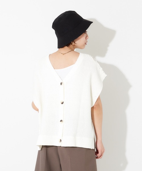 NOMINE（ノミネ）の「かぎ針カノコ3WAYベストプルーバーカーディガン（ニット/セーター・レディース・ホワイト/ブラック/ダークブラウン/ピンク・フリー）」の10枚目の写真