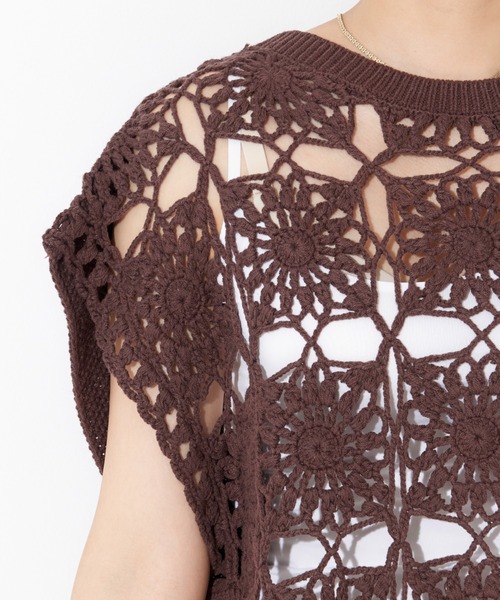 NOMINE（ノミネ）の「かぎ針カノコ3WAYベストプルーバーカーディガン（ニット/セーター・レディース・ホワイト/ブラック/ダークブラウン/ピンク・フリー）」の22枚目の写真