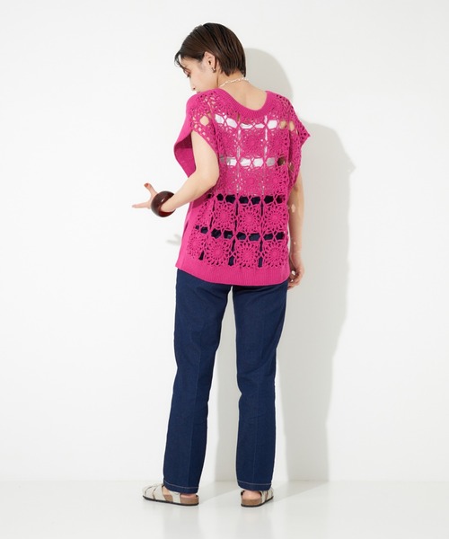 NOMINE（ノミネ）の「かぎ針カノコ3WAYベストプルーバーカーディガン（ニット/セーター・レディース・ホワイト/ブラック/ダークブラウン/ピンク・フリー）」の18枚目の写真