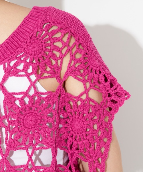 NOMINE（ノミネ）の「かぎ針カノコ3WAYベストプルーバーカーディガン（ニット/セーター・レディース・ホワイト/ブラック/ダークブラウン/ピンク・フリー）」の19枚目の写真