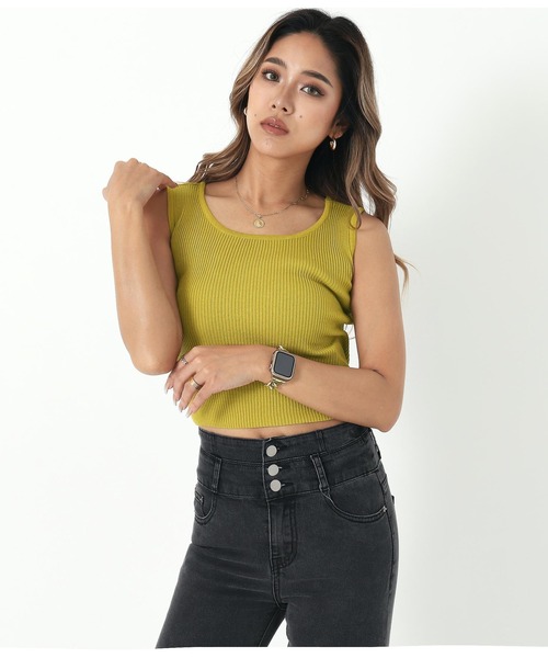 ANAP（アナップ）の「バックリボンニットタンクトップ（タンクトップ・レディース・ライトブルー/ブラック/アイボリー/イエロー×グリーン・FREE）」の11枚目の写真