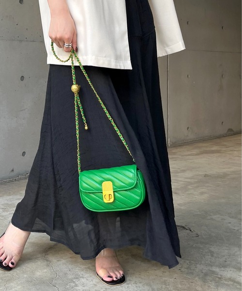 prose verse（プロズヴェール）の「キルティングチェーンバッグ（ショルダーバッグ・レディース・オフホワイト/ブラック/グリーン・ﾌﾘ-）」の10枚目の写真