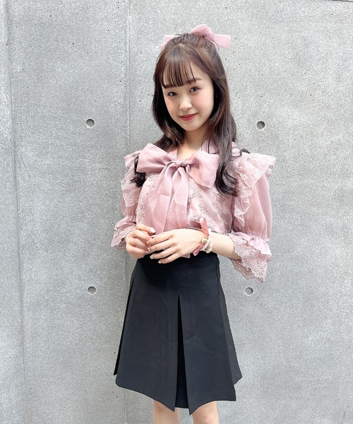 Rmine（アールマイン）の「フロントボウタイレース５分袖ブラウス（シャツ/ブラウス・レディース・ホワイト/ピンクベージュ・FREE）」の6枚目の写真