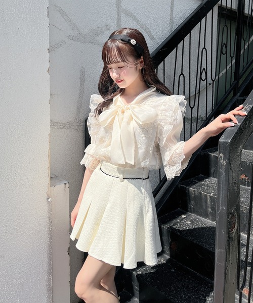 Rmine（アールマイン）の「フロントボウタイレース５分袖ブラウス（シャツ/ブラウス・レディース・ホワイト/ピンクベージュ・FREE）」の7枚目の写真