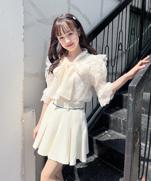 Rmine（アールマイン）の「フロントボウタイレース５分袖ブラウス（シャツ/ブラウス・レディース・ホワイト/ピンクベージュ・FREE）」の8枚目の写真