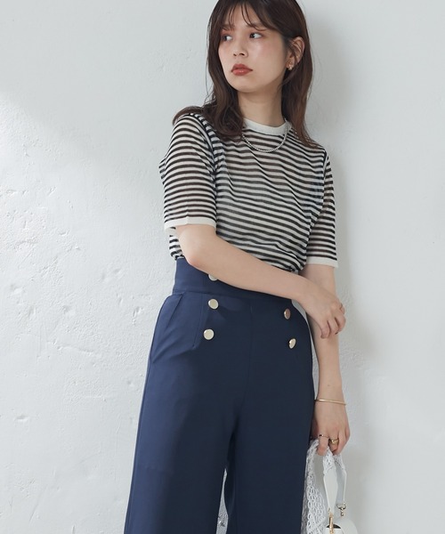 natural couture(ナチュラルクチュール)の「シアー半袖配色ニット(ニット/セーター・レディース・ブラック/オフホワイト/サックスブルー/オレンジ/その他1・FREE)」の19枚目の写真