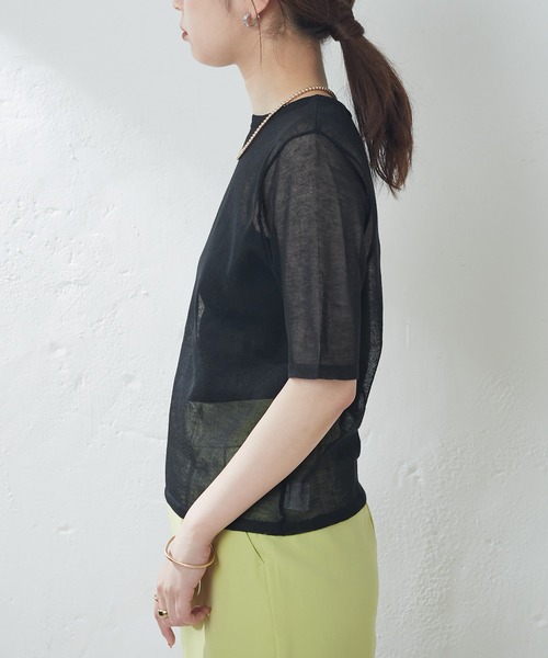 natural couture(ナチュラルクチュール)の「シアー半袖配色ニット(ニット/セーター・レディース・ブラック/オフホワイト/サックスブルー/オレンジ/その他1・FREE)」の12枚目の写真