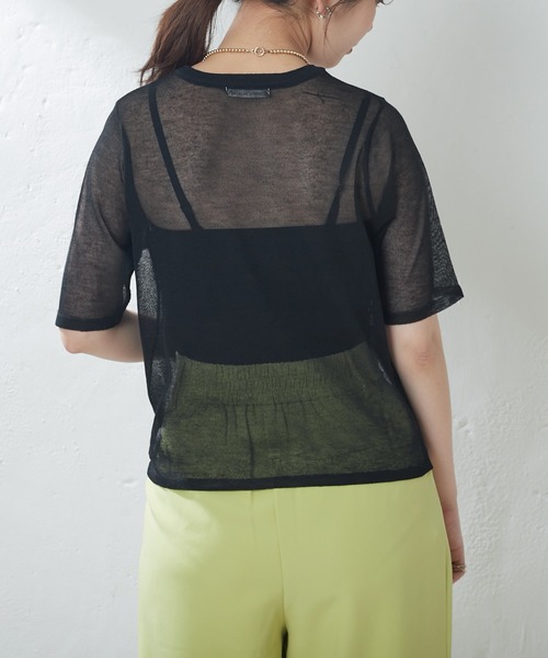 natural couture(ナチュラルクチュール)の「シアー半袖配色ニット(ニット/セーター・レディース・ブラック/オフホワイト/サックスブルー/オレンジ/その他1・FREE)」の6枚目の写真