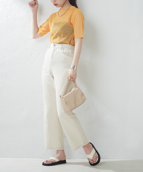 natural couture(ナチュラルクチュール)の「シアー半袖配色ニット(ニット/セーター・レディース・ブラック/オフホワイト/サックスブルー/オレンジ/その他1・FREE)」の21枚目の写真