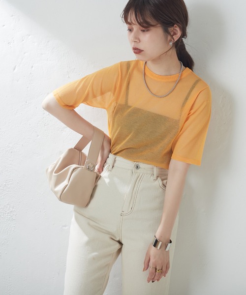 natural couture(ナチュラルクチュール)の「シアー半袖配色ニット(ニット/セーター・レディース・ブラック/オフホワイト/サックスブルー/オレンジ/その他1・FREE)」の15枚目の写真