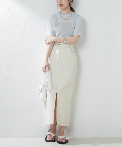natural couture(ナチュラルクチュール)の「シアー半袖配色ニット(ニット/セーター・レディース・ブラック/オフホワイト/サックスブルー/オレンジ/その他1・FREE)」の8枚目の写真