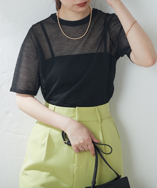 natural couture(ナチュラルクチュール)の「シアー半袖配色ニット(ニット/セーター・レディース・ブラック/オフホワイト/サックスブルー/オレンジ/その他1・FREE)」の18枚目の写真