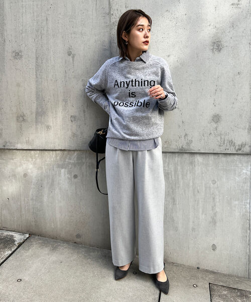 ドゥーズィエムクラス　CHARIE グレー　ロゴニット Rie Miller（リエミラー）の「ロゴニットジャガードクルーネックプル