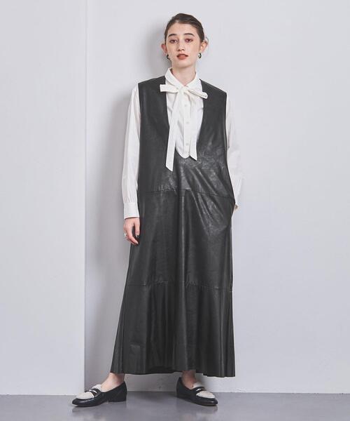 SACRA（サクラ）の「＜SACRA＞フェイクレザー ジャンパースカート