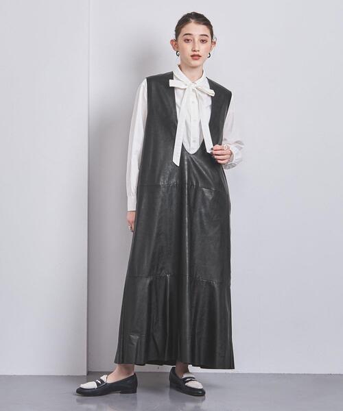 SACRA（サクラ）の「＜SACRA＞フェイクレザー ジャンパースカート