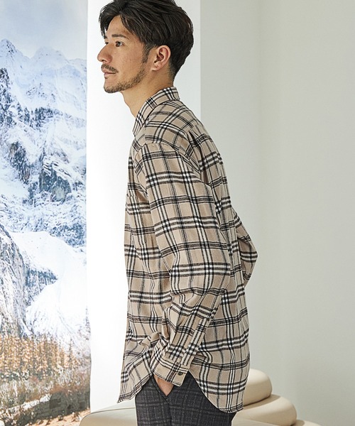 UNION STATION（ユニオンステーション）の「ネルチェックシャツ/ネルシャツ/綿100％（シャツ/ブラウス・メンズ・ベージュ/グレー/ベージュ系その他・LL/M/L）」の4枚目の写真