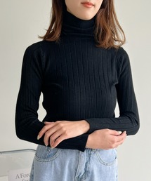 ハイネックシンプルワイドリブニット