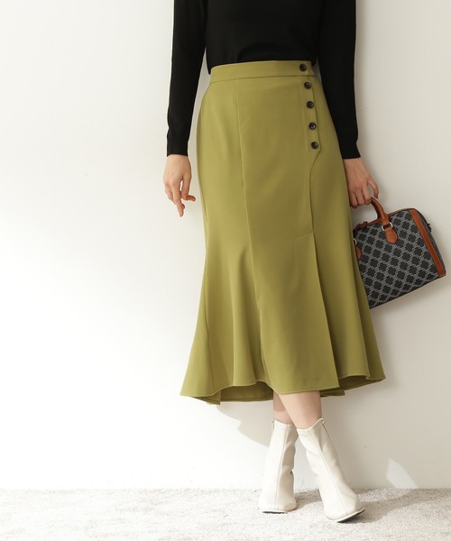 N.（N. Natural Beauty Basic）（エヌエヌナチュラルビューティーベーシック）の「サイドボタンマーメイドスカート（スカート・レディース・ホワイト/オレンジ/グリーン系その他・MEDIUM）」の2枚目の写真