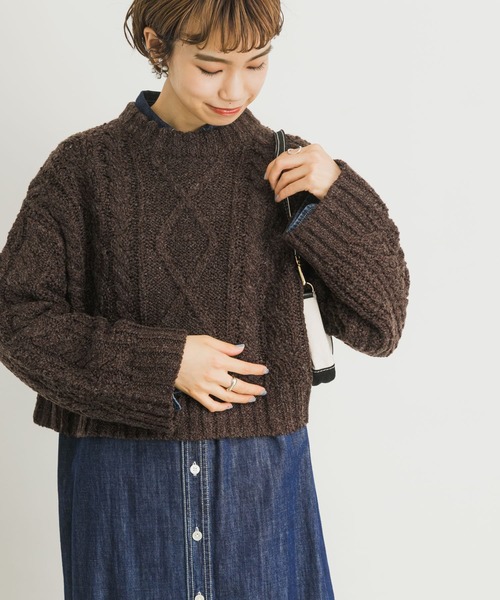 URBAN RESEARCH(アーバンリサーチ)の「ケーブルショートニット(ニット/セーター・レディース・オレンジ/ベージュ系その他/ブラウン・FREE)」の2枚目の写真