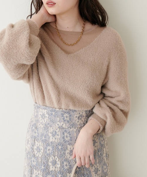 natural couture(ナチュラルクチュール)の「ふわふわシャギー×シアーニット(ニット/セーター・レディース・オフホワイト/ピンク/グレー/ブラウン/ベージュ・FREE)」の2枚目の写真