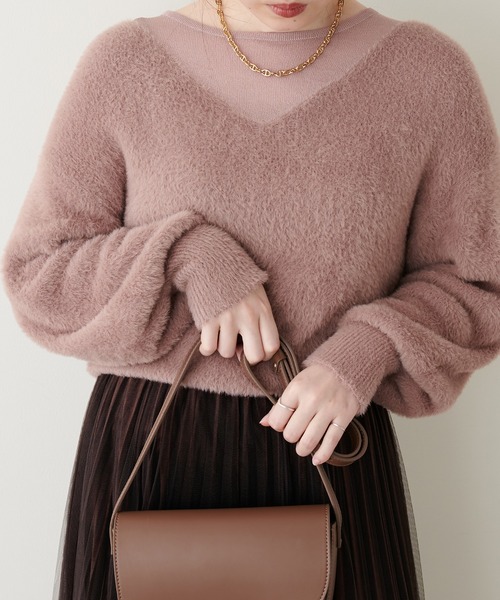natural couture(ナチュラルクチュール)の「ふわふわシャギー×シアーニット(ニット/セーター・レディース・オフホワイト/ピンク/グレー/ブラウン/ベージュ・FREE)」の5枚目の写真