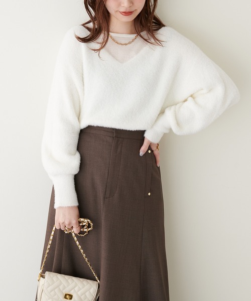 natural couture(ナチュラルクチュール)の「ふわふわシャギー×シアーニット(ニット/セーター・レディース・オフホワイト/ピンク/グレー/ブラウン/ベージュ・FREE)」の8枚目の写真