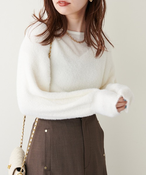 natural couture(ナチュラルクチュール)の「ふわふわシャギー×シアーニット(ニット/セーター・レディース・オフホワイト/ピンク/グレー/ブラウン/ベージュ・FREE)」の6枚目の写真