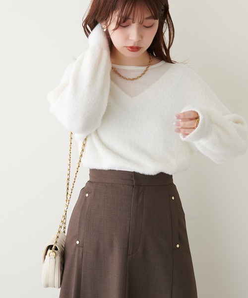 natural couture(ナチュラルクチュール)の「ふわふわシャギー×シアーニット(ニット/セーター・レディース・オフホワイト/ピンク/グレー/ブラウン/ベージュ・FREE)」の7枚目の写真