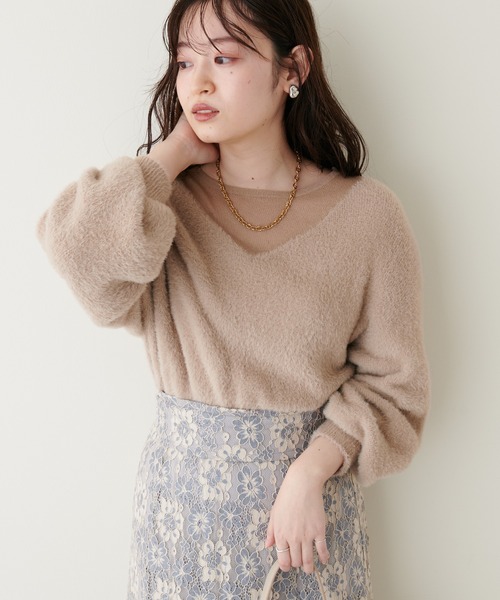 natural couture(ナチュラルクチュール)の「ふわふわシャギー×シアーニット(ニット/セーター・レディース・オフホワイト/ピンク/グレー/ブラウン/ベージュ・FREE)」の20枚目の写真