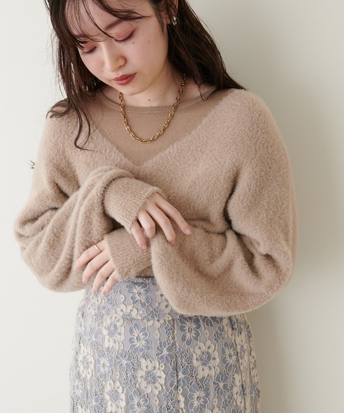 natural couture(ナチュラルクチュール)の「ふわふわシャギー×シアーニット(ニット/セーター・レディース・オフホワイト/ピンク/グレー/ブラウン/ベージュ・FREE)」の21枚目の写真