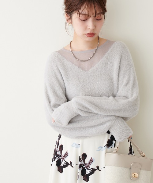 natural couture(ナチュラルクチュール)の「ふわふわシャギー×シアーニット(ニット/セーター・レディース・オフホワイト/ピンク/グレー/ブラウン/ベージュ・FREE)」の12枚目の写真