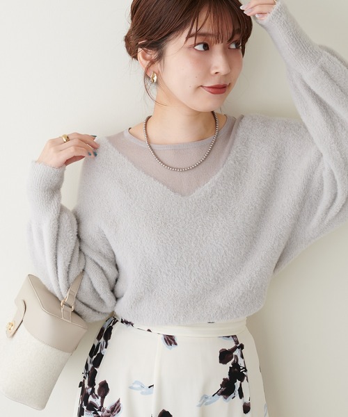natural couture(ナチュラルクチュール)の「ふわふわシャギー×シアーニット(ニット/セーター・レディース・オフホワイト/ピンク/グレー/ブラウン/ベージュ・FREE)」の11枚目の写真