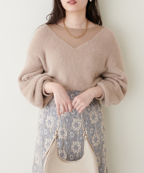 natural couture(ナチュラルクチュール)の「ふわふわシャギー×シアーニット(ニット/セーター・レディース・オフホワイト/ピンク/グレー/ブラウン/ベージュ・FREE)」の18枚目の写真