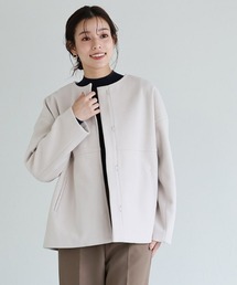 メルトンノーカラーショートコート