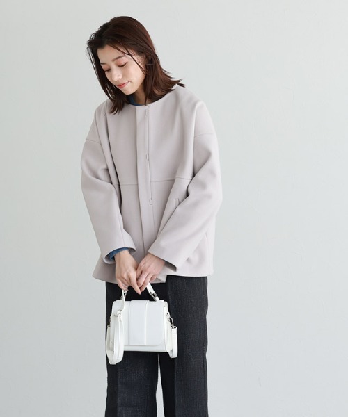 今季 アルページュストーリー メルトンショートコート ノーカラー