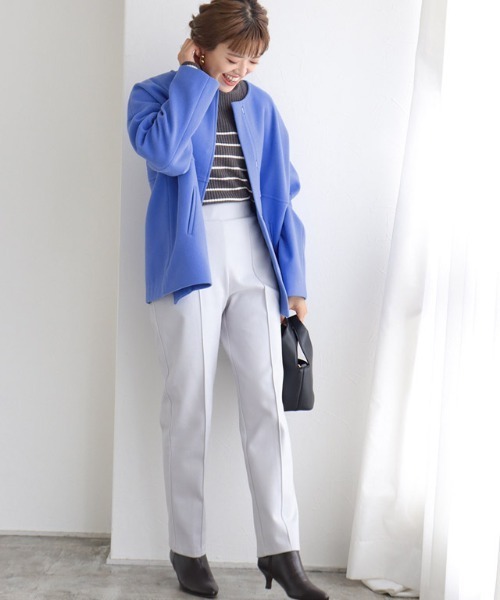 Pierrot（ピエロ）の「メルトンノーカラーショートコート（ノーカラーコート・レディース・ライトグレー/ネイビー/ブルー/アイボリー/パープル/モカ/インディゴブルー/オフホワイト/杢グレー/ブラック・S/M/L）」の17枚目の写真