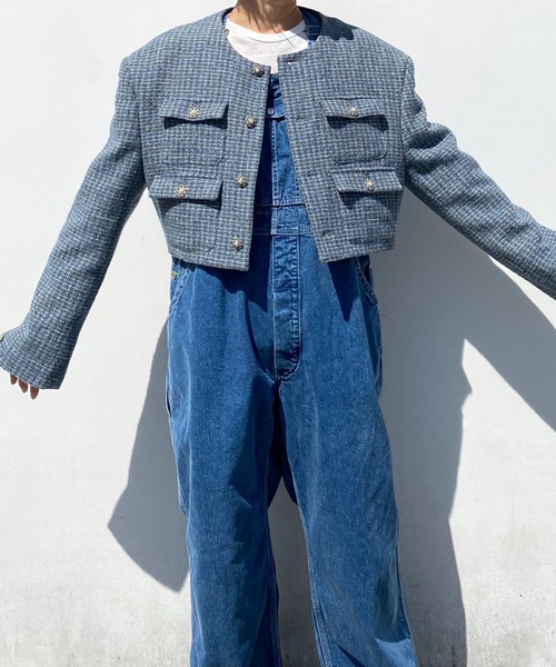 HOLIDAY（ホリデイ）の「TWEED JACKET ツイードジャケット（ノーカラージャケット・レディース・ブルーグレー・ONE SIZE）」の8枚目の写真