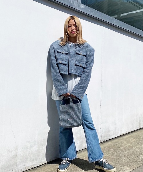 HOLIDAY（ホリデイ）の「TWEED JACKET ツイードジャケット（ノーカラージャケット・レディース・ブルーグレー・ONE SIZE）」の6枚目の写真