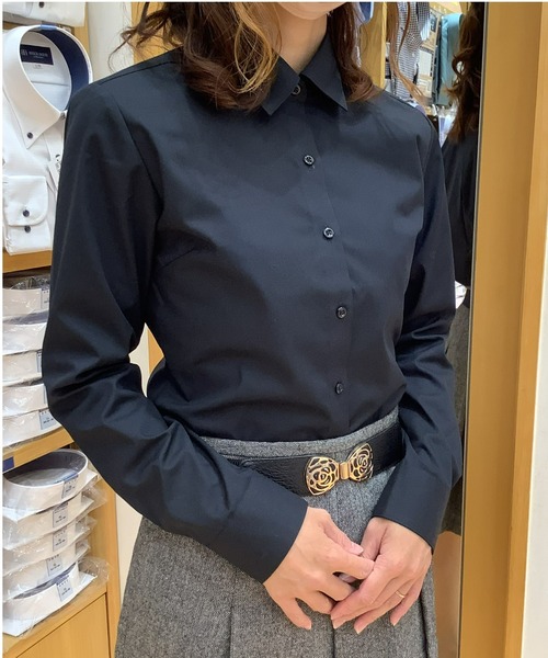 TOKYO SHIRTS（トウキョウシャツ）の「形態安定ノーアイロン レギュラー衿 長袖ビジネスワイシャツ（ビジネスシャツ・レディース・ブラック・XS/S/M/L/LL/XL）」の8枚目の写真