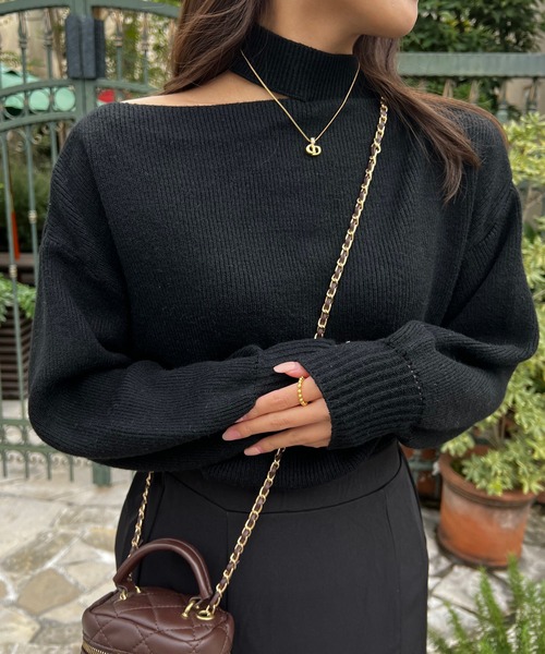 Lamoa（ラモア）の「Lamoa/ショルダーカット ボリュームスリーブ ニット（ニット/セーター・レディース・アイボリー/ブラック/グレー/ブラウン・FREE）」の8枚目の写真