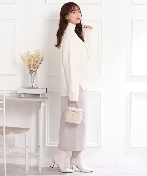 【ふわふわパステルカラーニット】ヤクライクモックネックニット