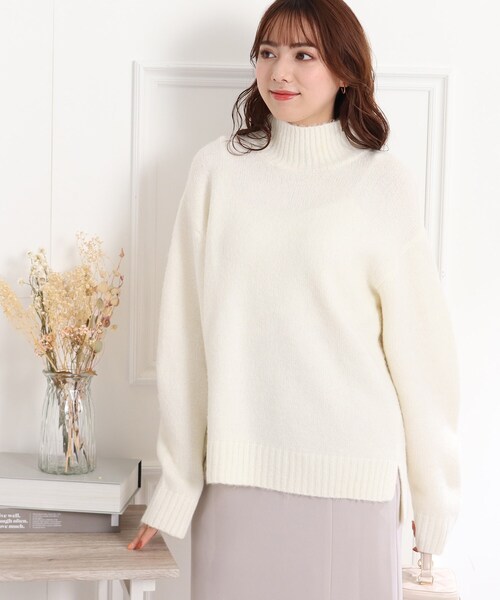 【ふわふわパステルカラーニット】ヤクライクモックネックニット