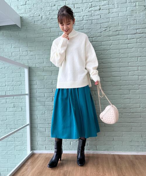 【ふわふわパステルカラーニット】ヤクライクモックネックニット