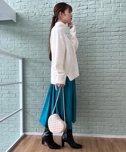 【ふわふわパステルカラーニット】ヤクライクモックネックニット