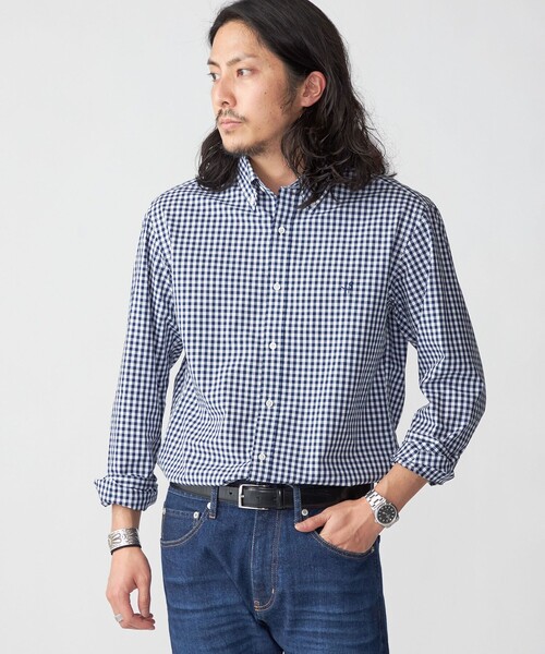 SHIPS（シップス）の「*SHIPS: ワンポイント ロゴ ギンガムチェック/ストライプ ボタンダウン シャツ（シャツ/ブラウス・メンズ・ロイヤルブルー/ブルー系/ネイビー/ライトブルー/ブラック・LARGE/SMALL/MEDIUM/X-LARGE）」の4枚目の写真